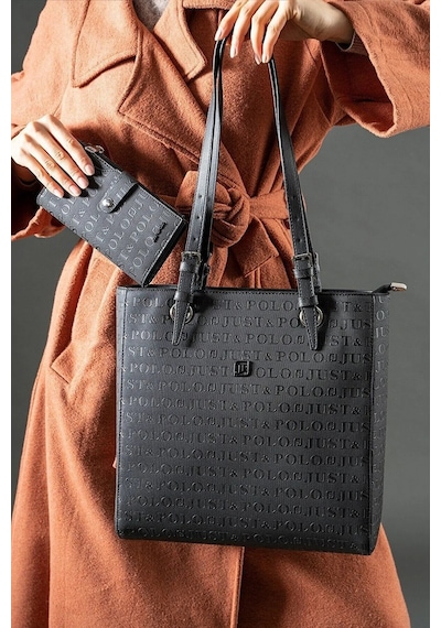 Just Polo Kadın Siyah Kara Büyük Boy 4 Bölmeli Günlük Kullanıma Uygun Totebag Çanta Kombin