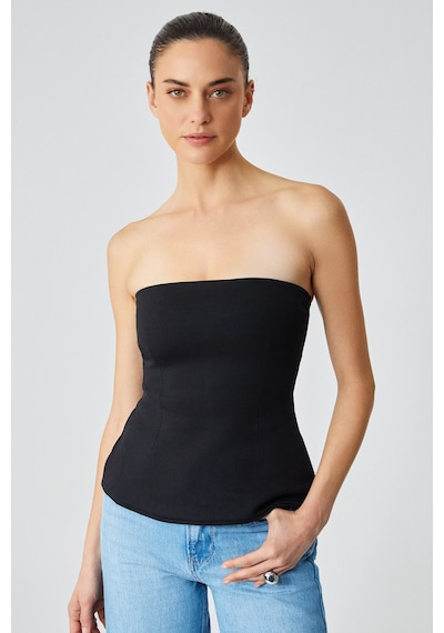 Grimelange ORIANA Kadın Slim Fit Straplez Siyah Bluz