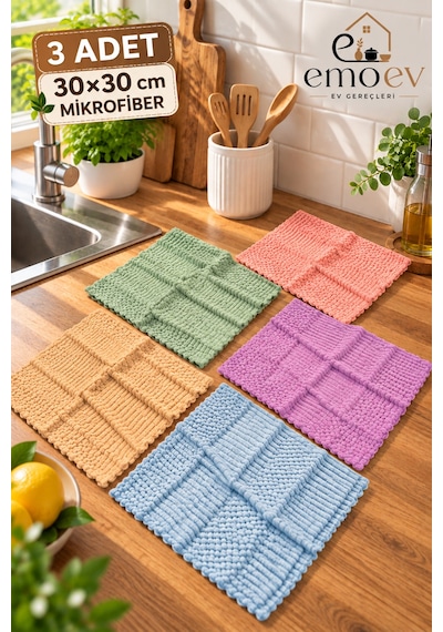 3'lü Renkli Mikrofiber Temizlik Bezi Seti 30x30 Cm - Yüksek Emici İz Bırakmaz Mutfak & Tezgah Kurulama Bezi Diğer
