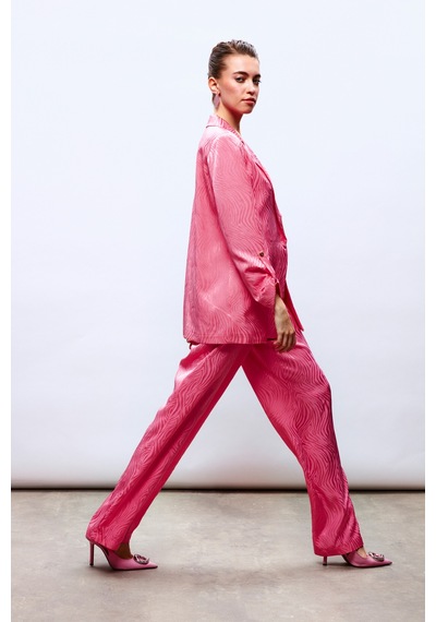 Sateen Saten Desenli Pantolon - Pembe