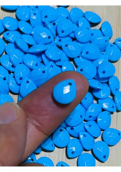 Mavi Renk Oya, Abiye, Takı, Örgü Plastik Gözyaşı Damla Boncuk. 25gr. Tahmini 195 Adet.