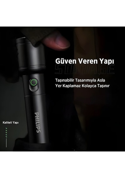 Philips Sfl2124 250 Lümen 5w Led El Feneri Teleskopik Zoom Sos Modlu Metal Gövdeli Şarj Edilebilir Uzun Menzilli Flashlight