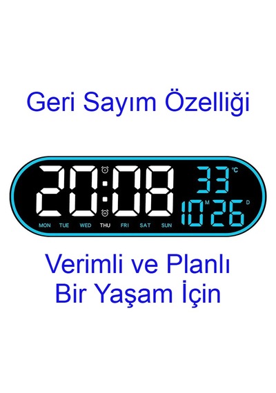 Usb İle Çalışan Led Duvar Saati Büyük Ekran, Geri Sayım, Alarm, Kumandalı, Sıcaklık,tarih Gösterimi Siyah