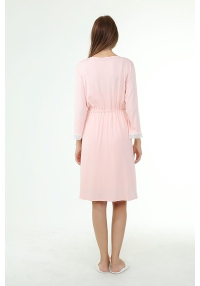 Luvmabelly Myra9650 Sabahlıklı Önden Bölmeli Dantelli Emzirme Geceliği -pembe-pembe