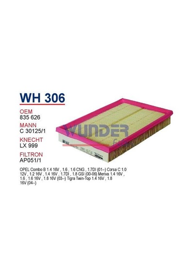 WUNDER WH306 HAVA FİLTRESİ - OPEL CORSA C - MERiVA