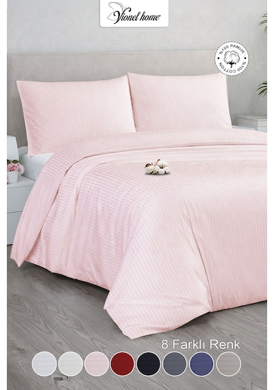 Çift Kişilik %100 Pamuk Saten Nevresim Seti Premium Seri 8 Renk Seçeneği 200x220 Pembe