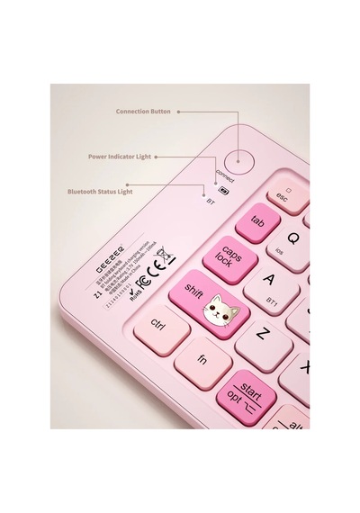 Geezer Z1 Kitty Katlanabilir Bluetooth Klavye Şarjlı Sevimli Kedi Desenli İnce Taşınabilir Klavye
