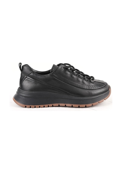 Mammamia Kadın Krem Hakiki Deri Comfort Sneaker Kalın Taban Bağcıklı Günlük Ayakkabı Siyah