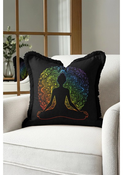Chakra Enerjisi Saçaklı Yastık Kılıfı - Meditasyon Temalı Bohem Siyah Püsküllü Kırlent Kılıfı Sisli Limon Sarısı Chakra Enerjisi Saçaklı Yastık Kılıfı - Meditasyon Temalı Bohem Siyah Püsküllü Kırlent Kılıfı Sisli Limon Sarısı