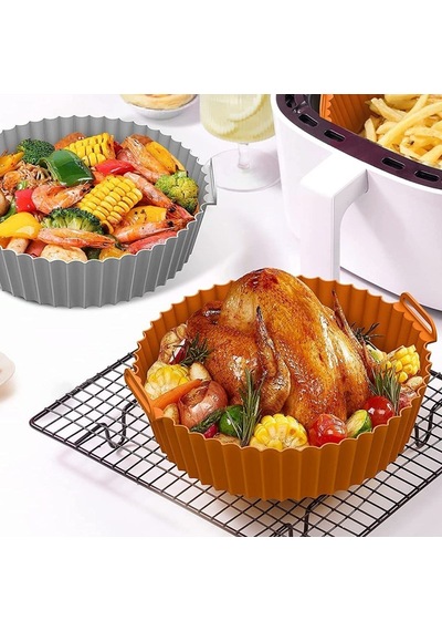 Lunaev Renkli Isıya Dayanıklı Yıkanılabilir Silikon Fırın Ve Airfryer Yuvarlak Model Pişirme Matı 20