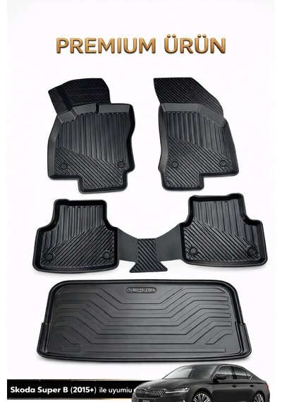 Skoda Super B 2015+ Uyumlu 3d Oto Paspas Ve Bagaj Havuzu Set Premium