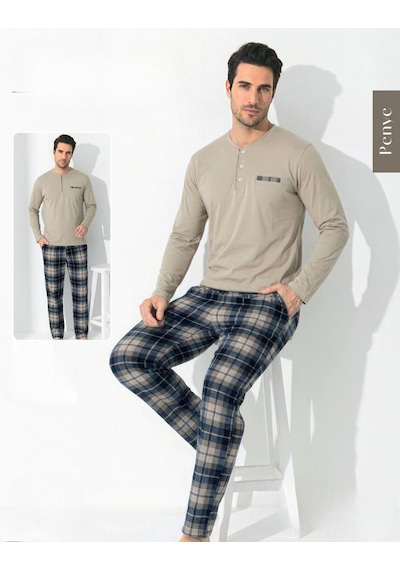 Boyraz Erkek Standart Kalıp Penye Düğme Yaka Uzun Kol Baharlık Pijama Takımı 0697 - 1 Adet Bej Boyraz Erkek Standart Kalıp Penye Düğme Yaka Uzun Kol Baharlık Pijama Takımı 0697 - 1 Adet Bej