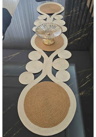 Dekoratif Örgülü 30x100 Cm Runner Şık Masa Orta Sehpa Üstü Dekoratif Sofra Aksesuarı Bej