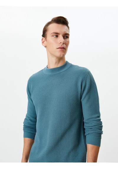 Koton Slim Fit Kazak Triko Basic Bisiklet Yaka Dokulu Mavi 4wam70031ht Mavi