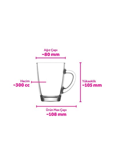 Lav Vega Cam Kupa 6 Kişilik 300 ml Kulplu (Kahve/Çay Bardağı)