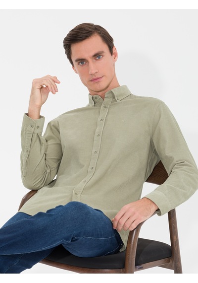 Cacharel Su Yeşili Slim Fit Uzun Kollu Gömlek Yeşil
