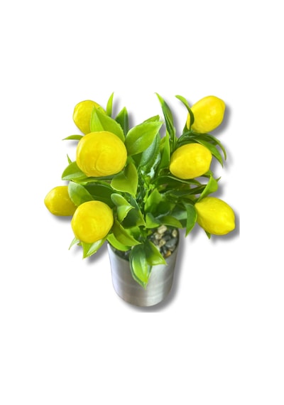 Cihan Çiçekçilik Yapay Çiçek Dekoratif Limon 20 Cm 8x8 Metal Saksıda Sarı