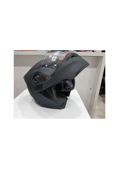Mat Siyah Jk 902 Çene Pedli Güneş Vizörlü Çeneden Açılır Kask Gri
