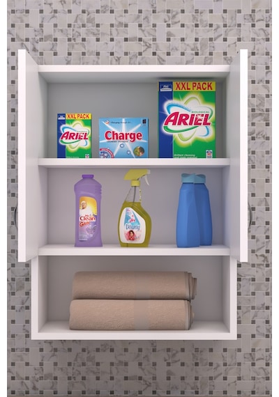 Liza Makina Üstü Dolap, Banyo Dolabı, Çamaşır Dolabı, Havlu Dolabı, Kapaklı Dolap - Beyaz