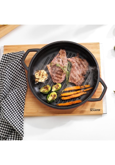 Schafer Guss Chef Döküm Yuvarlak Grill Tava Çift Kulplu 28cm-1 Parça Belirtilmemiş