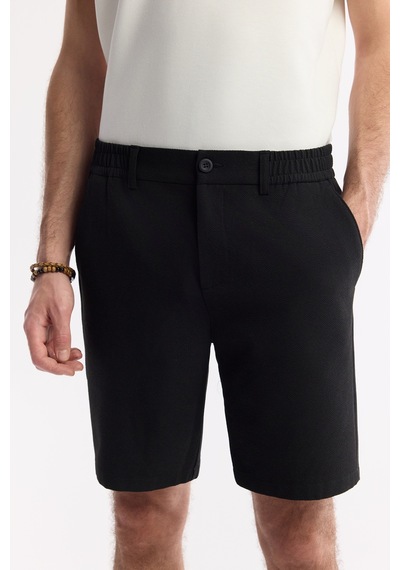 Avva Erkek Siyah Yanı Lastikli Gofreli Bi-stretch Slim Fit Chino Şort A51y3730