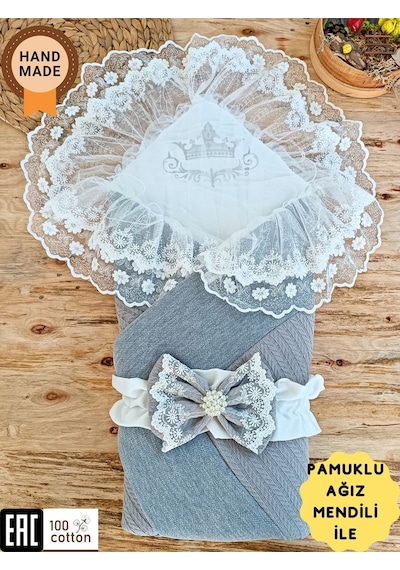 Triko Przm Haki Bebek Kundağı Unisex Bebek Dış Kundak Battaniyesi Hastane Çıkışı Kundak Battaniye Gri