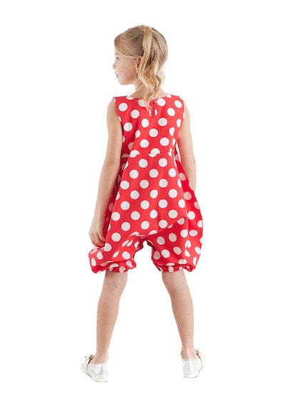 Denokids Kırmızı Beyaz Puanlı Kız Çocuk Balon Tulum