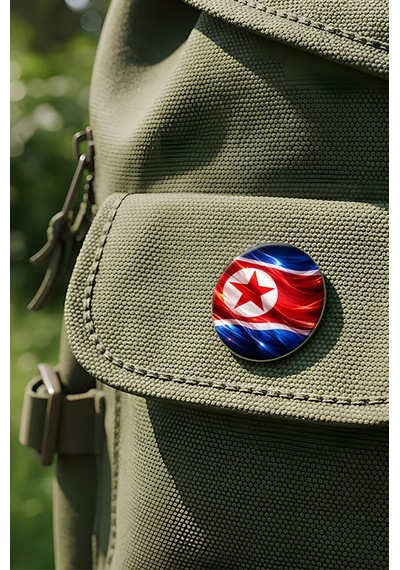 Kuzey Kore North Korea Abstract Ülke Bayraklı Buton Rozet - 44 MM 5 Adet Çok Renkli