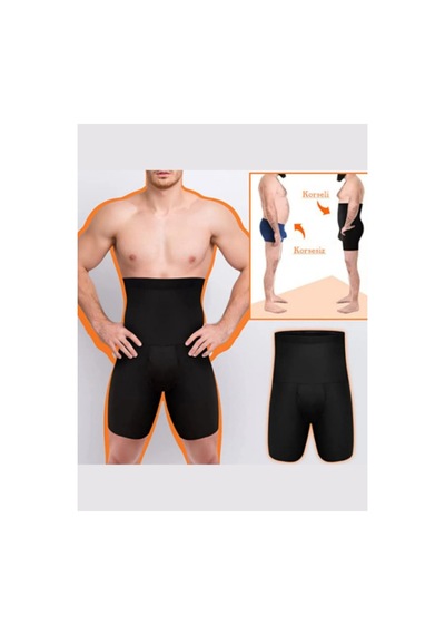 Erkek Bel Göbek Ve Kalça Toparlayıcı Erkek Yüksek Bel Korse Boxer Siyah
