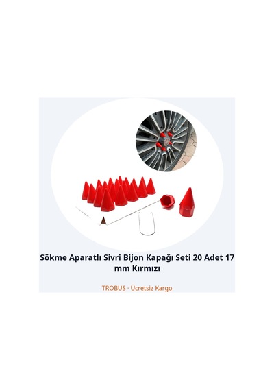 Trobus Sökme Aparatlı Sivri Bijon Kapağı Seti 20 Adet 17 Mm Kırmızı