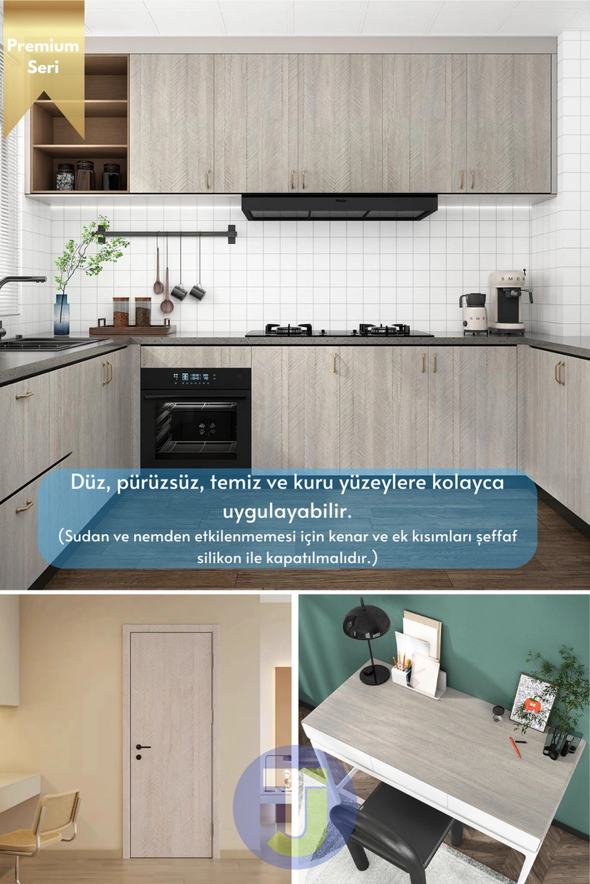 Technojet Kendinden Yapışkanlı Dokulu Balıksırtı Desen Premium Mutfak Duvar Dolap Kaplama 60cmx500cm Bej