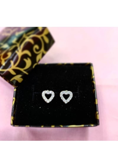 Oriental Kuyumculuk Jewellery Taşlı Gümüş Kalp Küpe Gümüş