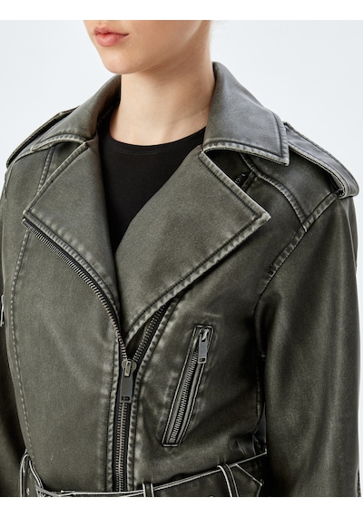 Koton Kemerli Fermuarlı Eskitilmiş Görünümlü Oversize Biker Suni Deri Ceket Gri 5sak20013ew Gri Koton Kemerli Fermuarlı Eskitilmiş Görünümlü Oversize Biker Suni Deri Ceket Gri 5sak20013ew Gri