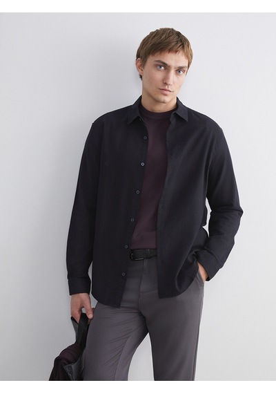 Lcw Vision Siyah Regular Fit Uzun Kollu Gabardin Erkek Gömlek