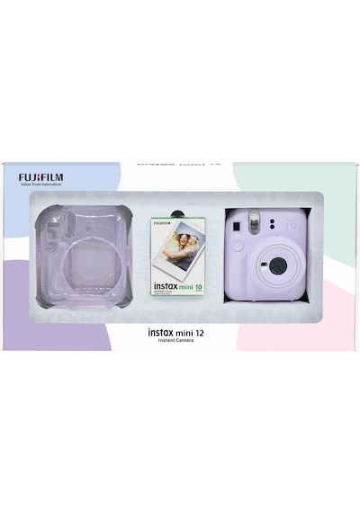 Fujifilm Instax Mini 12 Fotoğraf Makinesi + 10'lu Film + Pleksi Kılıf Lila