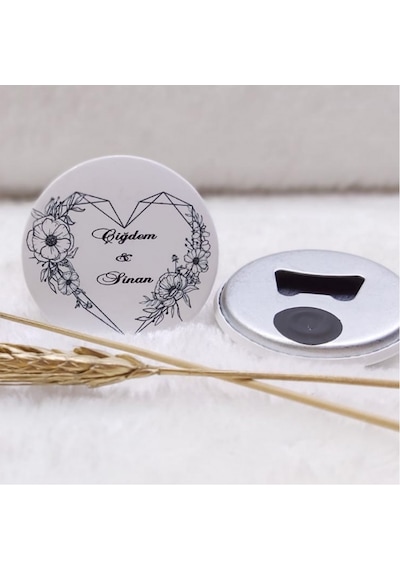 Açacak Magnet Nikah Şekeri Kalp Çiçek Uv Baskılı(30 Adet)