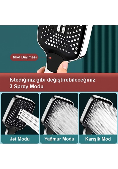 Kademeli Basınçlı Duş Başlığı Hibrit, Darbe Ve Yağmur Modu Yüksek Basınçlı Su Tasarruflu Gümüş P Diğer