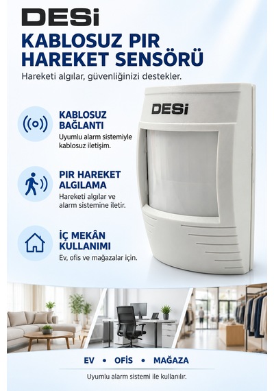 Desi Kablosuz Pır Hareket Sensörü Ev Ve İş Yeri Alarm Dedektörü