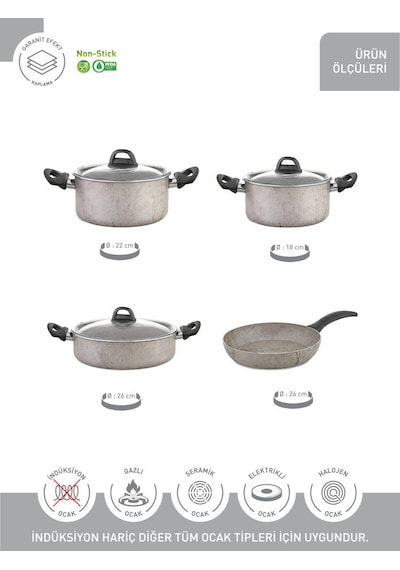 Hascevher Terra 7 Pcs Nonstick Set Cam Kapaklı 1822ten26kar26tv Krem