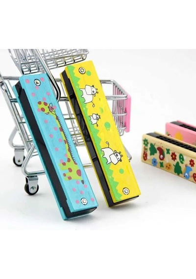3'lü Ahşap Çocuk Mızıka Seti 16 Delikli 12cm Renkli Eğitici Ahşap Oyuncak Müzik Aleti Mızıka