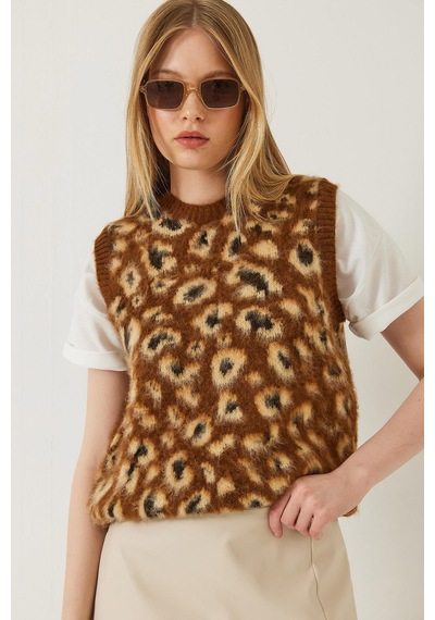 Shade Kadın Şardonlu Leopar Desenli Süveter 20246281 - Kahverengi-camel Çok Renkli