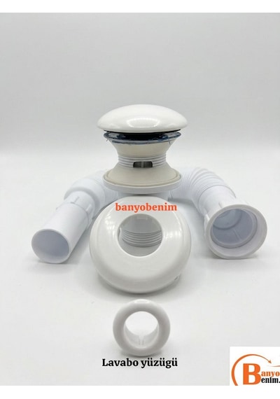 Pop Up Sifon Taşma Delikli Porselen Kafa Beyaz Renk Sifon Ve Beyaz Renk Lavabo Yüzüğü Lavabo Sifonu