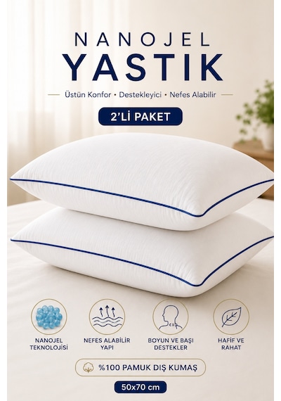 Formeya 2 Adet %100 Pamuk Nanojel Yastık Otel Yastığı 50x70 Cm