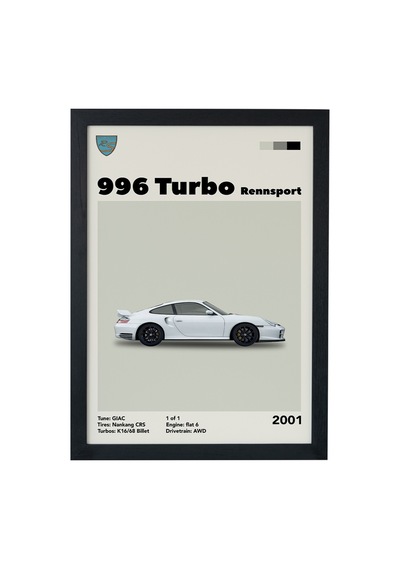 Porsche 996 Turbo-2001 V1 Car Serie Özel Tasarım Siyah Çerçeveli Tablo Poster