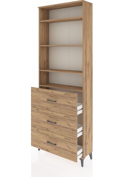 Arges Dolap 4 Raflı 3 Çekmeceli 88x30x243 Çam-çam Çam