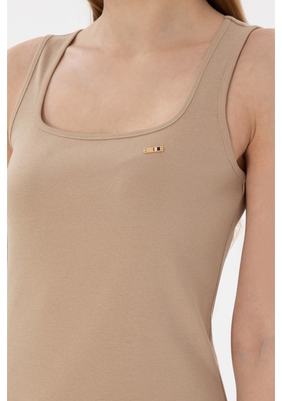 U.S. Polo Assn. Kadın Kum Yırtmaçlı Kolsuz Kare Yaka Midi Boy Örme Elbise 50305835-VR085