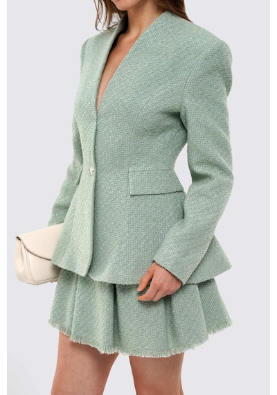 Thalure Kadın Mint Yeşili Yakasız Tüvit Blazer