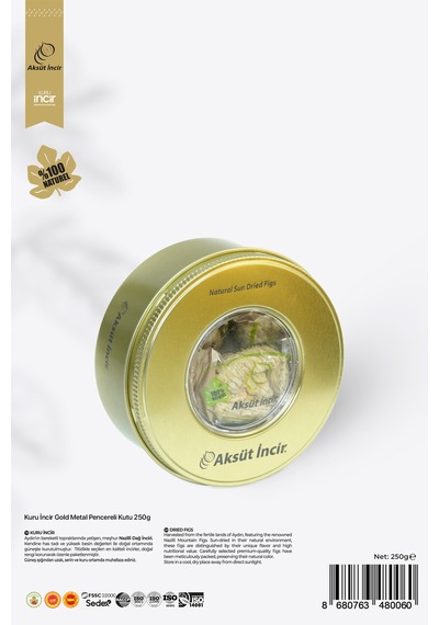 250g Kuru Incir Gold Metal Pencereli Kutu 250 G