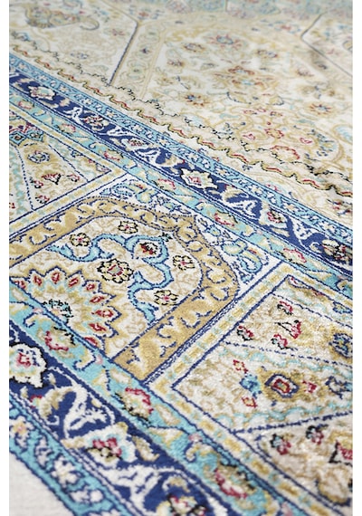 Enti Herat 2803 Mavi Klasik Salon Halısı Çerçeveli Göbekli Parlak Dokuma Lüks Vintage Halı Mavi