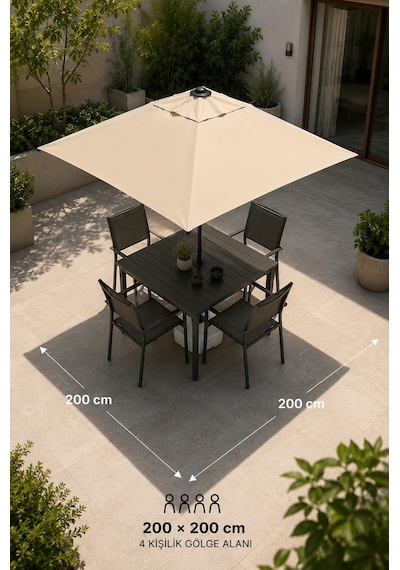 Alubrella Kare Krem 200x200 Cm, 8 Telli Güneş Şemsiyesi Antrasit